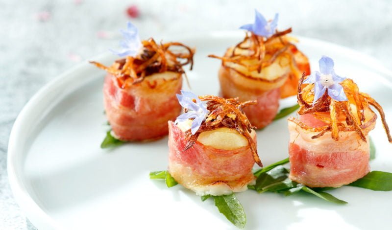Recipes - Bacon-wrapped Alaska Cod and Potato Mash Roasted with Onion