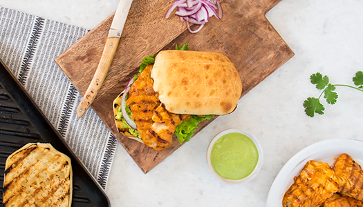 Peruvian Grilled Alaska Pollock Sandwiches With Spicy Green Sauce