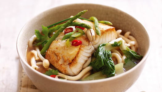 Alaska Cod in Miso Broth with Udon Noodles