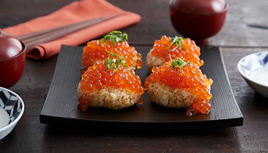 Roasted Rice Ball with Alaska Ikura Salmon Roe Spilling out
