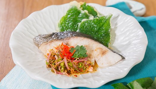 Alaska Black Cod with Spicy Dressing and Crispy Betel Leaves
