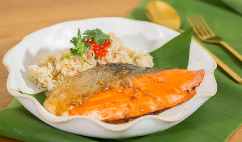 03 Grilled Sockeye Salmon with Lemongrass Sauce served with Herb Fried Rice 01